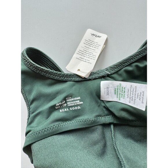 NWT AERIE Shine Rib Sycamore Dark Green Ribbed Scoop Neck Bikini Top, Size XXS - Picture 7 of 10